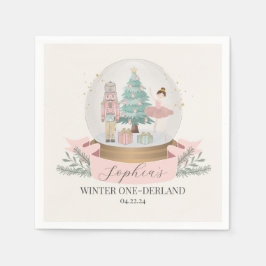 ピンクの冬のオネダーランドの最初の誕生日パーティー スタンダードカクテルナプキン