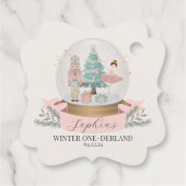 ピンクの冬のオネダーランドの最初の誕生日パーティー フェイバータグ (裏面)