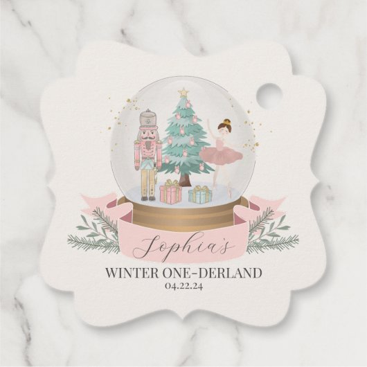 ピンクの冬のオネダーランドの最初の誕生日パーティー フェイバータグ (裏面)