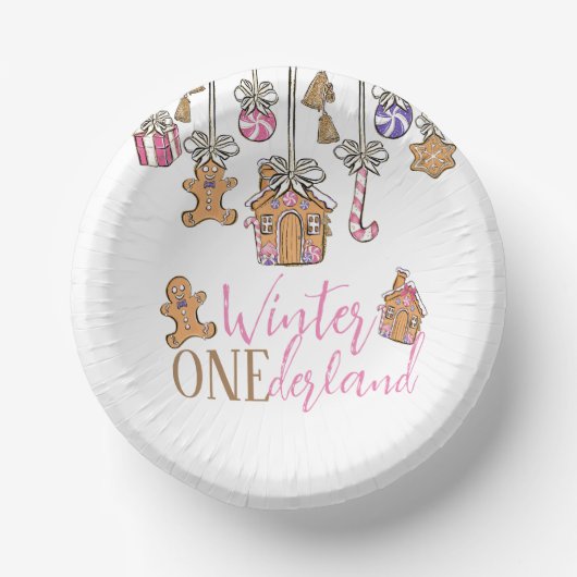 ピンクの冬のオネダーランドクリスマス ペーパーボウル (正面)