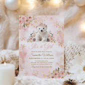 ピンクの冬のクマその女の子の赤ちゃんシャワー 招待状