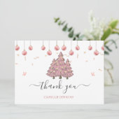 ピンクの冬のクリスマスガール赤ちゃんシャワー サンキューカード (スタンド正面)