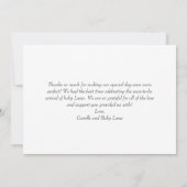 ピンクの冬のクリスマスガール赤ちゃんシャワー サンキューカード (裏面)