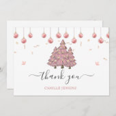 ピンクの冬のクリスマスガール赤ちゃんシャワー サンキューカード (正面/裏面)
