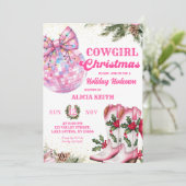 ピンクの冬のクリスマスコウガールホリデーパーティー 招待状 (スタンド正面)