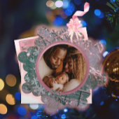ピンクの冬のクリスマススノーフレーク家族の写真 オーナメントカード