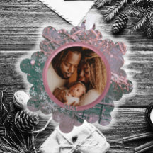 ピンクの冬のクリスマススノーフレーク家族の写真