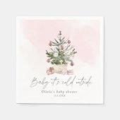 ピンクの冬のクリスマスツリーの赤ちゃんシャワー スタンダードカクテルナプキン (正面)