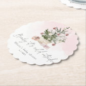 ピンクの冬のクリスマスツリーの赤ちゃんシャワー ペーパーコースター (アングル)