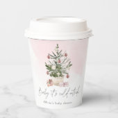 ピンクの冬のクリスマスツリーの赤ちゃんシャワー 紙コップ (正面)