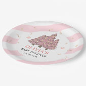 ピンクの冬のクリスマスツリーサンタベビーシャワー ペーパープレート (アングル)