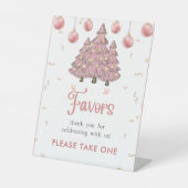 ピンクの冬のクリスマスツリー誕生日の好意サイン 台座サイン (正面)