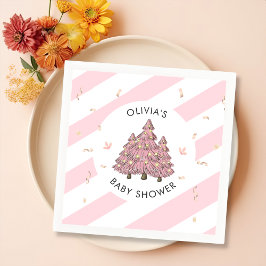 ピンクの冬のクリスマスツリー赤ちゃんシャワー スタンダードカクテルナプキン