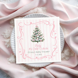 ピンクの冬のクリスマスツリー ベビーシャワー スタンダードカクテルナプキン