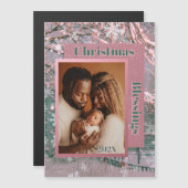 ピンクの冬のクリスマスファミリーフォト磁気カード (正面/裏面)