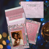 ピンクの冬のクリスマスファミリーフォト シーズンカード