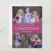 ピンクの冬のクリスマスフォトコラージュ シーズンカード (正面)