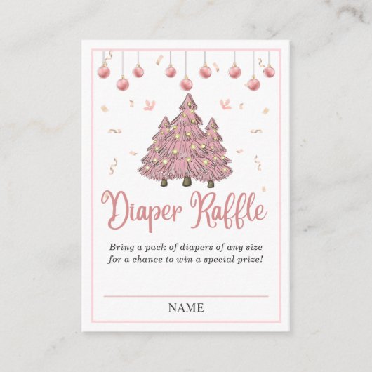 ピンクの冬のクリスマスベビーシャワーおむつラッフル エンクロージャーカード (正面)