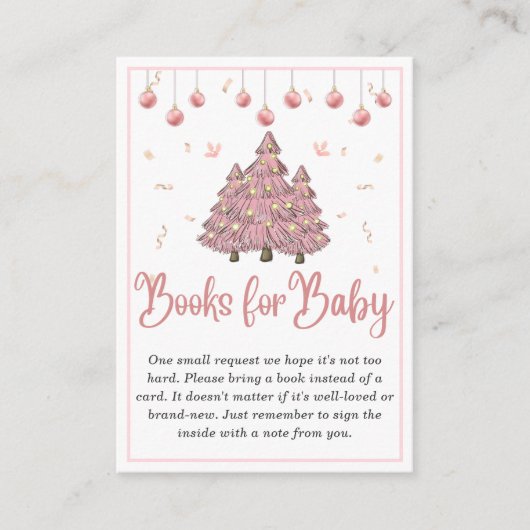 ピンクの冬のクリスマスベビーシャワーブックベビー エンクロージャーカード (正面)