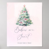 ピンクの冬のクリスマスベビーシャワー 赤ちゃんはかわいい ポスター (正面)