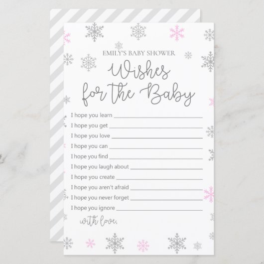 ピンクの冬のスノーフレーク赤ちゃんシャワーゲーム印刷 (正面/裏面)