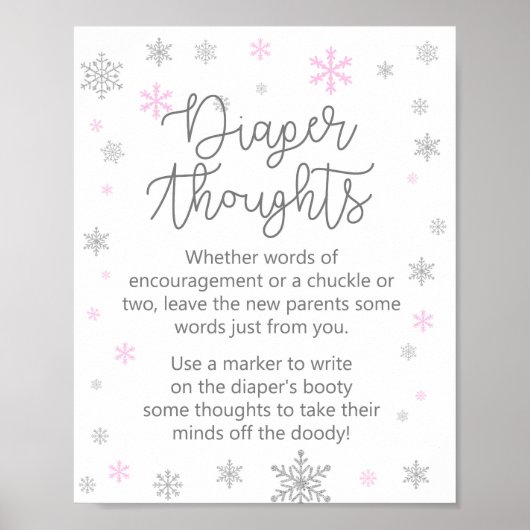 ピンクの冬のスノーフレーク赤ちゃんシャワーサイン ポスター (正面)