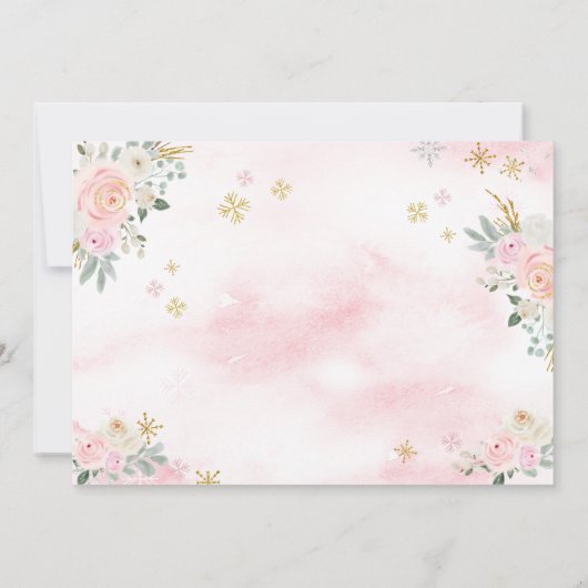 ピンクの冬のスノーフレーク赤ちゃんシャワー写真の招待状 招待状 (裏面)