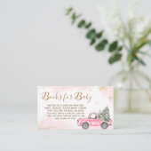 ピンクの冬のトラック赤ちゃんシャワー本ベビー エンクロージャーカード (スタンド正面)