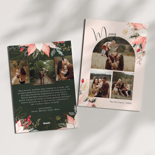 ピンクの冬のフローラアーチメリー6枚の写真クリスマス シーズンカード