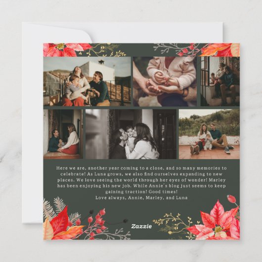 ピンクの冬のフローラメリー7枚の写真クリスマス シーズンカード (裏面)