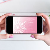 ピンクの冬のブライダルシャワーでの白い雪の結晶 出欠カード