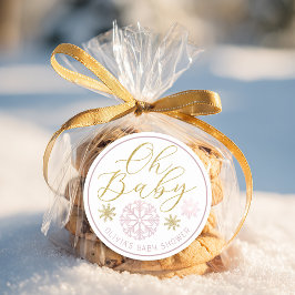 ピンクの冬のベビーシャワーのお返しギフト「Oh Baby Winter Wonderland」 ラウンドシール