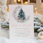ピンクの冬のベビーシャワー招待状「Baby it's Cold Outside」 招待状