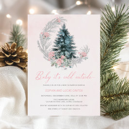 ピンクの冬のベビーシャワー招待状「Baby it's Cold Outside」 招待状