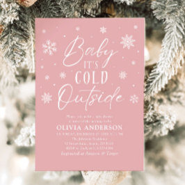 ピンクの冬のベビーベビーシャワー外は寒い 招待状