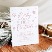 ピンクの冬のベビーベビーシャワー外は寒い 招待状