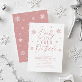 ピンクの冬のベビーベビーシャワー外は寒い 招待状
