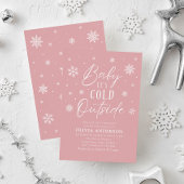 ピンクの冬のベビーベビーシャワー外は寒い 招待状