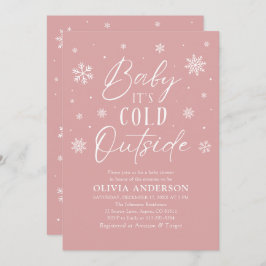 ピンクの冬のベビーベビーシャワー外は寒い 招待状