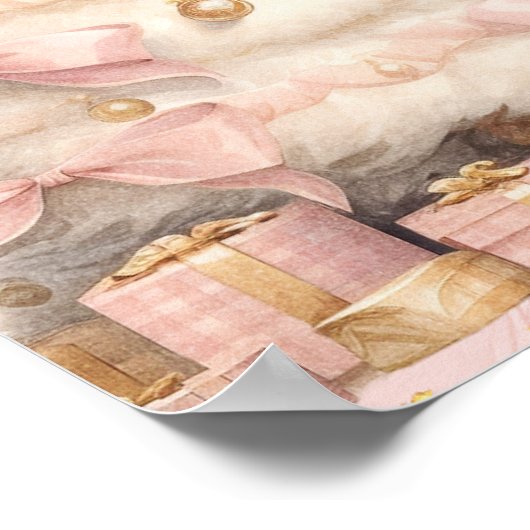 ピンクの冬のベビー鹿の赤ちゃんシャワーへようこそ ポスター (角)