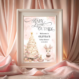 ピンクの冬のベビー鹿の赤ちゃんシャワーへようこそ ポスター