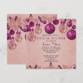 ピンクの冬のホリデーオーナメント ブライダルシャワー 招待状 (正面/裏面)