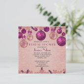 ピンクの冬のホリデーオーナメント ブライダルシャワー 招待状 (スタンド正面)