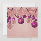 ピンクの冬のホリデーオーナメント ブライダルシャワー 招待状 (裏面)