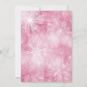 ピンクの冬のワンダーランドの水の色の雪片 招待状 (裏面)