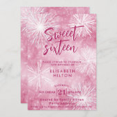 ピンクの冬のワンダーランドの水の色の雪片 招待状 (正面/裏面)