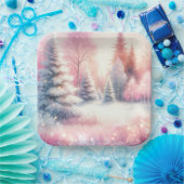 ピンクの冬のワンダーランドクリスマス ペーパープレート (パーティー)