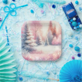 ピンクの冬のワンダーランドクリスマス ペーパープレート (パーティー)