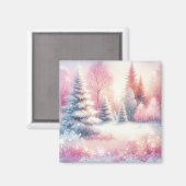 ピンクの冬のワンダーランドクリスマス マグネット (正面/裏面)