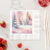 ピンクの冬のワンダーランドクリスマス 縁ありランチョンナプキン (インサイチュ)